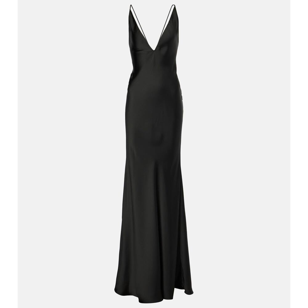 Solace London Black Silk-Effect Maxi Dress